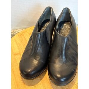 Dansko Women's Black Leather Heeled Shoes Comfortable Slip On Dress Booties‎